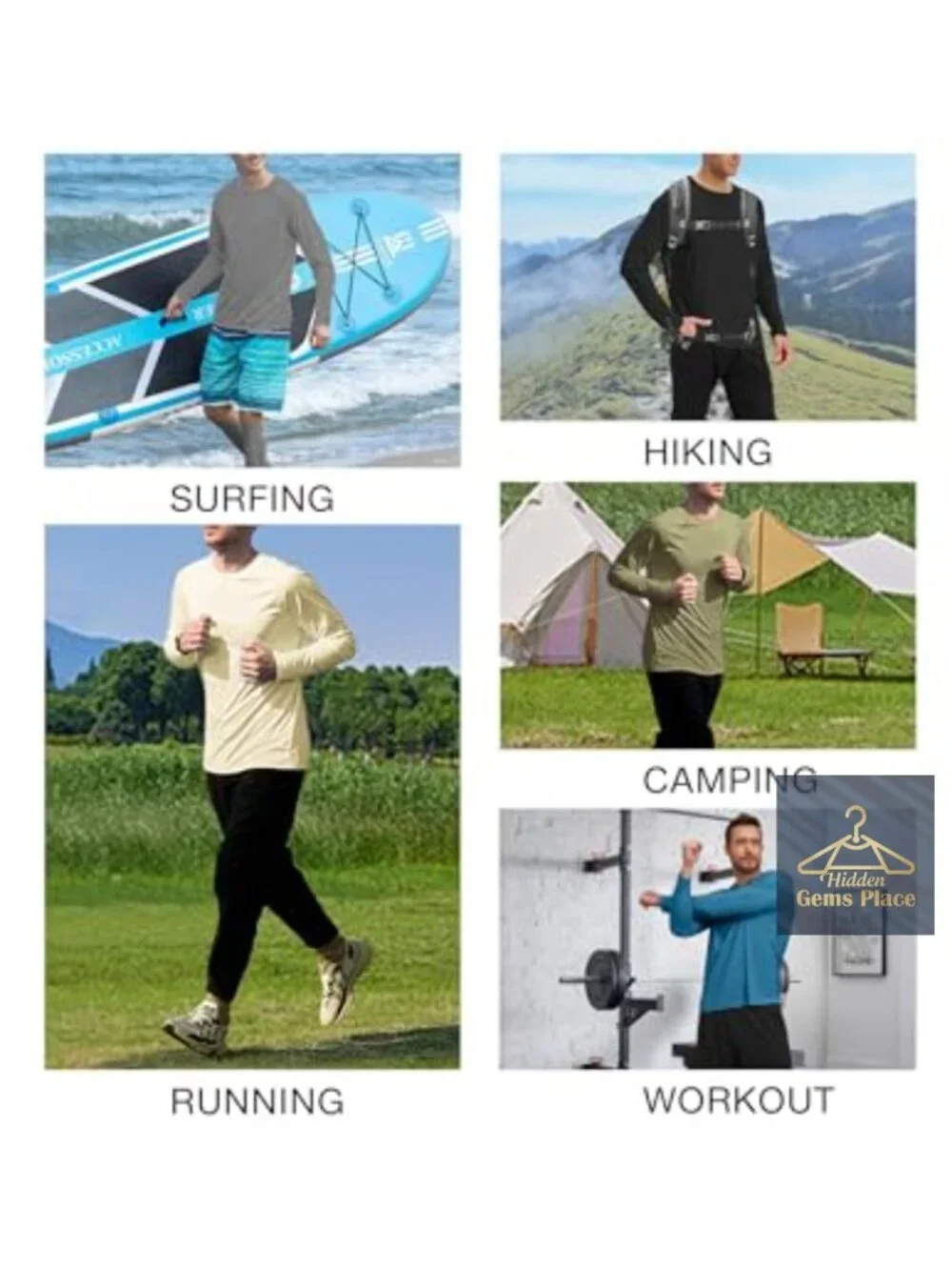 Men's UPF 50 Sun Protection Rash Guard Shirt Quick Dry Long Sleeve